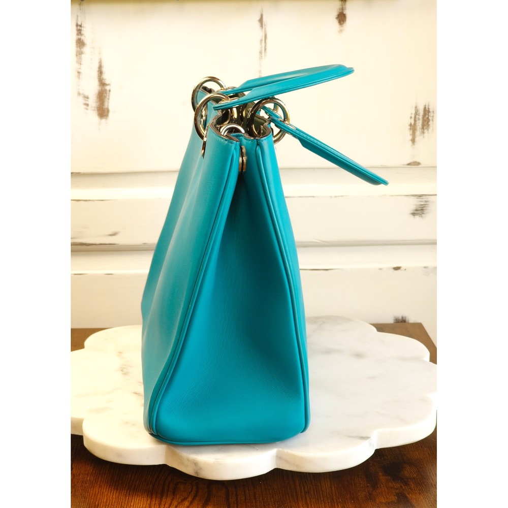 Christian Dior Diorissimo Turquoise Leather Tote Bag Silver Hardware with Pouch - Picture 5 of 16
